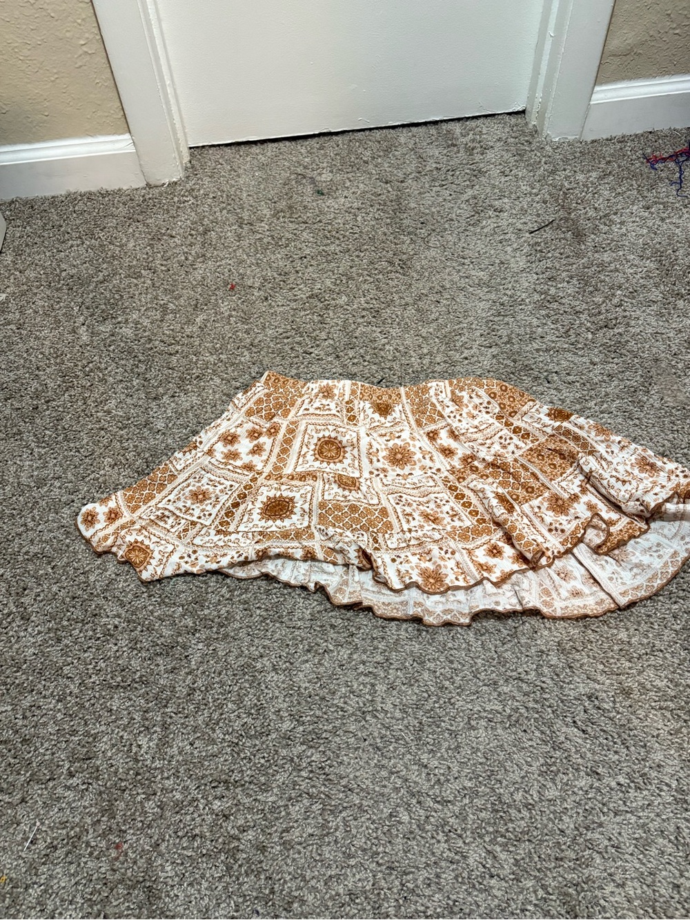 Anastasia Cream and Brown Printed Ruffle Circle Skirt
